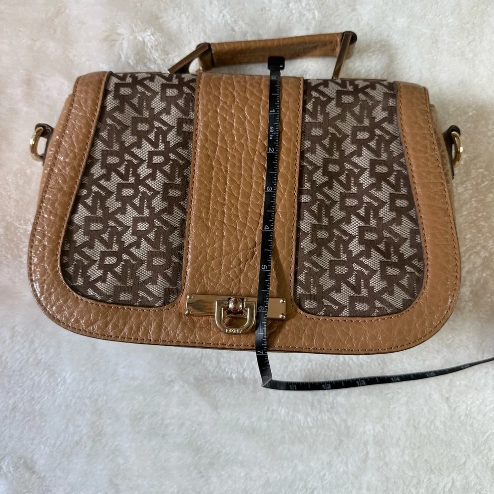 DKNY Tan Genuine Leather and Fabric Crossbody Handbag